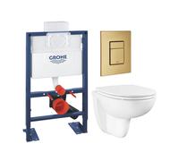 Pack WC suspendu GROHE sans bride caréné + Abattant Bau Ceramic + Bâti-support hauteur réduite + Plaque commande Cool Sunrise