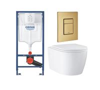 Pack WC suspendu GROHE sans bride caréné + Abattant Start + Bâti-support applique + Plaque commande Cool Sunrise