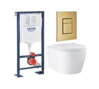 Pack WC suspendu GROHE sans bride caréné + Abattant Start + Bâti-support autoportant + Plaque commande Cool Sunrise