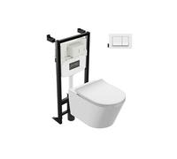 Pack WC suspendu sans bride Bastille + bâti support + plaque de commande blanche