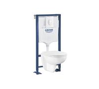 Pack WC suspendu sans bride Bau ceramic + Bâti support Solido + abattant + plaque ovale blanc alpin