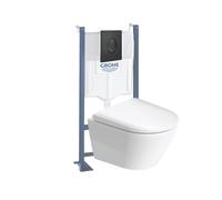 Pack WC suspendu sans bride compact DURAVIT D-Neo + bâti support GROHE Rapid SL Projet + abattant + plaque noir mat