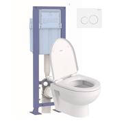 Pack WC suspendu sans bride compact DURAVIT No.1 + abattant + bâti-support autoportant + plaque blanche