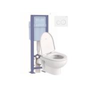 Pack WC suspendu sans bride compact No.1 + abattant + bâti-support autoportant + plaque blanche