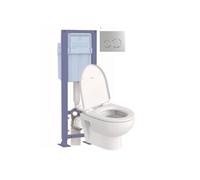 Pack WC suspendu sans bride compact No.1 + abattant + bâti-support autoportant + plaque chromée