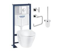 Pack WC suspendu sans bride GROHE + Abattant frein de chute + Bâti-support autoportant + Plaque chromée + Lot accessoires
