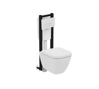 Pack WC suspendu sans bride I.Life S RimLS+ + Abattant frein de chute + Bâti-support autoportant + Plaque blanche