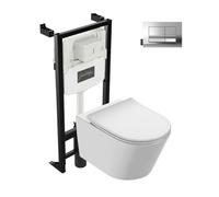 Pack WC suspendu sans bride JACOB DELAFON Bastille + bâti support + plaque de commande chromée