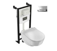 Pack WC suspendu sans bride JACOB DELAFON Odéon Rive Gauche avec abattant extra plat + bâti support + plaque chromée