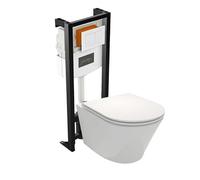 Pack WC suspendu sans bride JACOB DELAFON Rodin+ avec abattant + bâti support + plaque blanche