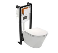 Pack WC suspendu sans bride JACOB DELAFON Rodin+ avec abattant + bâti support + plaque blanche