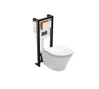 Pack WC suspendu sans bride JACOB DELAFON Rodin+ avec abattant + bâti support + plaque blanche