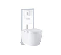 Pack WC suspendu sans bride Start Round Ceramic + abattant frein de chute + Bâti-support autoportant + Plaque carré blanc alpin
