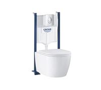Pack WC suspendu sans bride Start Round Ceramic + abattant frein de chute + Bâti-support mur + Plaque chromé
