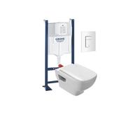 Pack WC suspendu sans bride Struktura + abattant + bâti-support mur GROHE + plaque Even blanc