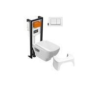 Pack WC suspendu sans bride Struktur bâti-support + plaque blanc + tabouret blanc