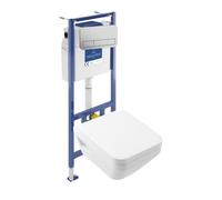 Pack WC suspendu sans bride Villeroy & Boch Architectura Twistflush [e³] rectangle + bâti-support sol et mur + plaque chrome mat