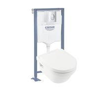 Pack WC suspendu sans bride VILLEROY ET BOCH Architectura Directflush+ abattant frein de chute + bâti-support GROHE Solido + plaque chromée