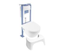 Pack WC suspendu sans bride VILLEROY ET BOCH Architectura Directflush + abattant + plaque blanche + bâti + Tabouret blanc