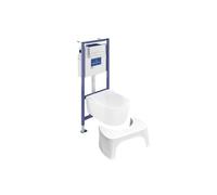 Pack WC suspendu sans bride VILLEROY ET BOCH Avento + abattant + bâti-support sol et mur + plaque chromée mate + tabouret physiologique