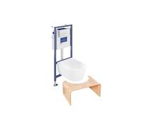Pack WC suspendu sans bride VILLEROY ET BOCH Avento + abattant + bâti-support sol et mur + plaque chromée mate + tabouret physiologique