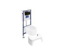 Pack WC suspendu sans bride VILLEROY ET BOCH Avento + abattant + bâti-support sol et mur + plaque noire mate + tabouret physiologique