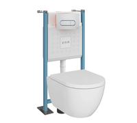 Pack WC suspendu sans bride VitrA M60 VortexFlush Round + abattant frein de chute + Bâti support autoportant + Plaque Chromé