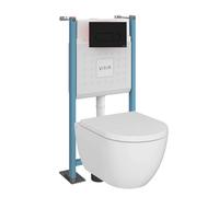 Pack WC suspendu sans bride VitrA M60 VortexFlush Round + abattant frein de chute + Bâti support autoportant + Plaque Noir mat