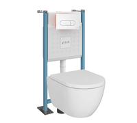 Pack WC suspendu sans bride VitrA M60 VortexFlush Round + abattant frein de chute + Bâti support autoportant + Plaque Blanc