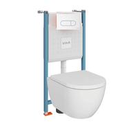 Pack WC suspendu sans bride VitrA M60 VortexFlush Round + abattant frein de chute + Bâti support mur porteur + Plaque Blanc
