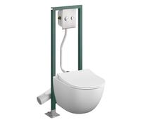 Pack WC suspendu sans bride VitrA Sento blanc mat + Abattant frein de chute + Bâti-support autoportant PRESTO + Plaque chromée