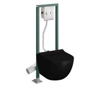 Pack WC suspendu sans bride VitrA Sento noir mat + Abattant frein de chute + Bâti-support autoportant PRESTO + Plaque chromée
