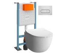 Pack WC suspendu VitrA Sento blanc + bâti autoportant V-Fix Core + Plaque Round chromé