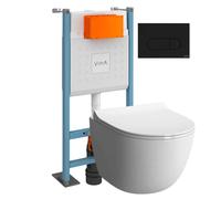 Pack WC suspendu VitrA Sento blanc + bâti autoportant V-Fix Core + Plaque Round Noir mat