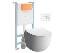 Pack WC suspendu VitrA Sento Blanc Compact + Bâti auto-portant V-Fix Core + Plaque Round Blanc