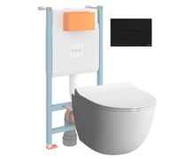 Pack WC suspendu VitrA Sento Blanc Compact + Bâti auto-portant V-Fix Core + Plaque Round Noir mat