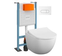 Pack WC suspendu VitrA Sento blanc mat + bâti autoportant V-Fix Core + Plaque Round Blanche