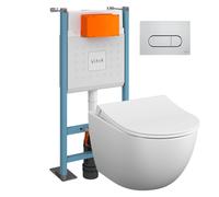 Pack WC suspendu VitrA Sento blanc mat + bâti autoportant V-Fix Core + Plaque Round chromé