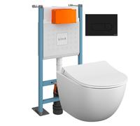 Pack WC suspendu VitrA Sento blanc mat + bâti autoportant V-Fix Core + Plaque Round noir mat