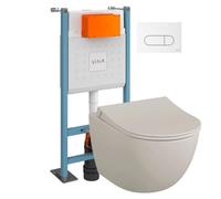 Pack WC suspendu VitrA Sento lin mat + bâti autoportant V-Fix Core + Plaque Round blanc