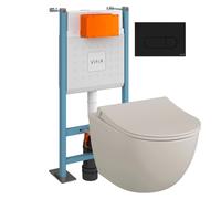 Pack WC suspendu VitrA Sento lin mat + bâti autoportant V-Fix Core + Plaque Round noir