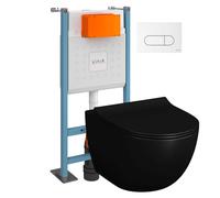 Pack WC suspendu VitrA Sento noir + bâti autoportant V-Fix Core + Plaque Round Blanche