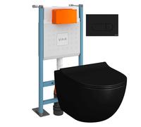Pack WC suspendu VitrA Sento noir + bâti autoportant V-Fix Core + Plaque Round Noir mat
