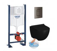 Pack WC Vitra Black Sento sans bride + ensemble Rapid SL autoportant NF + plaque Hard Graphite (ProjectBlackSento-1/BP)