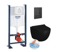 Pack WC Vitra Black Sento sans bride + ensemble Rapid SL autoportant NF + plaque noir mat (ProjectBlackSento-KF02)