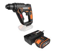 PACK WORX Marteau perforateur sans fil 20V H3 WX390.9 + Kit Batterie 4Ah, chargeur rapide, percer, visser, perforer tous les matériaux, 1,2J, mandrin 13 mm, Accessoires forets et embouts de vissage