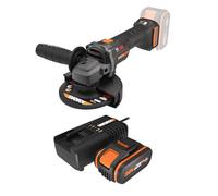 PACK WORX NITRO Meuleuse d'Angle sans Fil Brushless 20V WX814.9 + Batterie 4Ah, chargeur rapide, disque 125 mm, 8600 tr/min, Multimatériaux, capot de protection, Disque de meulage pour métal
