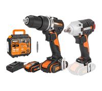 PACK WORX NITRO Perceuse à Percussion Brushless + Clés à chocs 20V WX352/WX272.9, 60/ 300Nm, 13mm, Multimatériaux, Vitesses Variables, LED, Livrée Avec 2 Batteries 2Ah, Chargeur et Accessoires