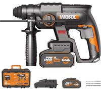 PACK WORX NITRO Perforateur sans fil Brushless 20V WX381, 2J, 3 en 1, Perçage, Percussion, Burinage dans tous les matériaux, antivibrations, livré avec 2 Batteries 4Ah, Chargeur et Accessoires