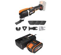PACK WORX Outil oscillant multifonctions sans fil 20V WX696.9, Puissant 5000/6000 tr min, grand angle d'oscillation 3,6°, changement de lame facile, léger, 1 batterie 4Ah, chargeur rapide
